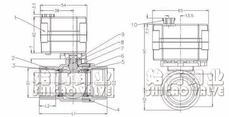 黃銅微型電動(dòng)球閥外形尺寸
