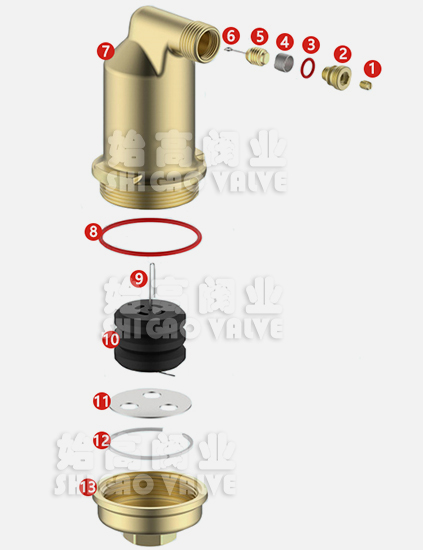 黃銅不漏液排氣閥零件圖