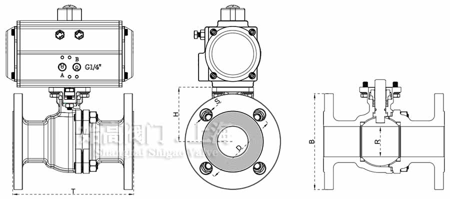 氣動(dòng)不銹鋼法蘭球閥尺寸圖