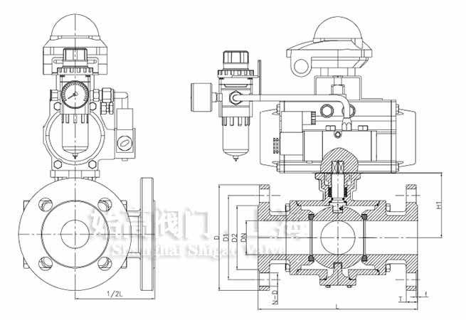 氣動(dòng)法蘭三通球閥尺寸圖