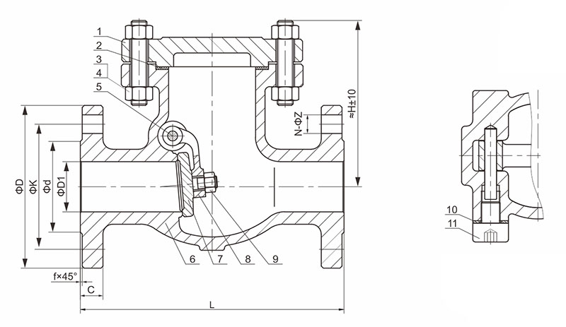 10K日標旋啟式止回閥外形尺寸