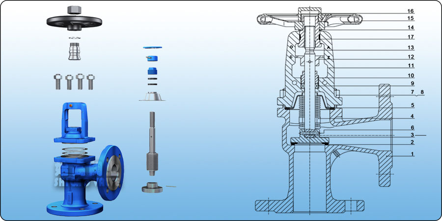 德標角式波紋管截止閥結構示意圖
