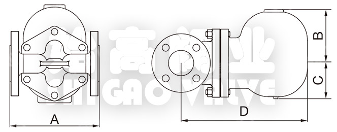 FT43法蘭杠桿浮球式蒸汽疏水閥尺寸圖