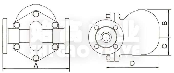 FT44單閥座杠桿浮球式疏水閥尺寸圖