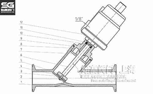 快裝氣動(dòng)角座閥結構圖 快裝氣動(dòng)角座閥結構圖